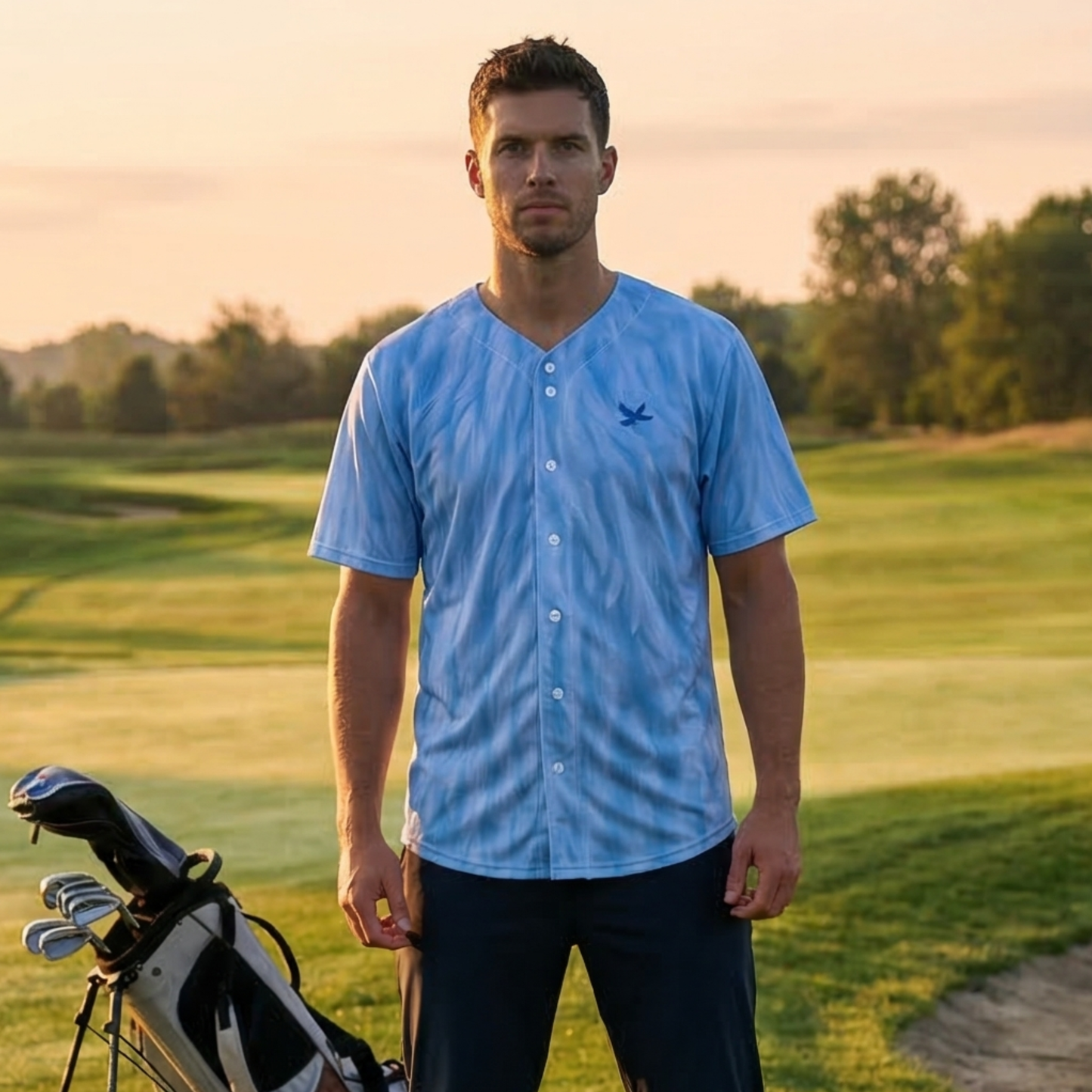 Riviera Blue Dove - Button-Up Performance Shirt