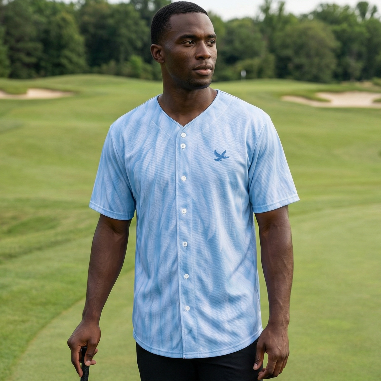 Riviera Blue Dove - Button-Up Performance Shirt