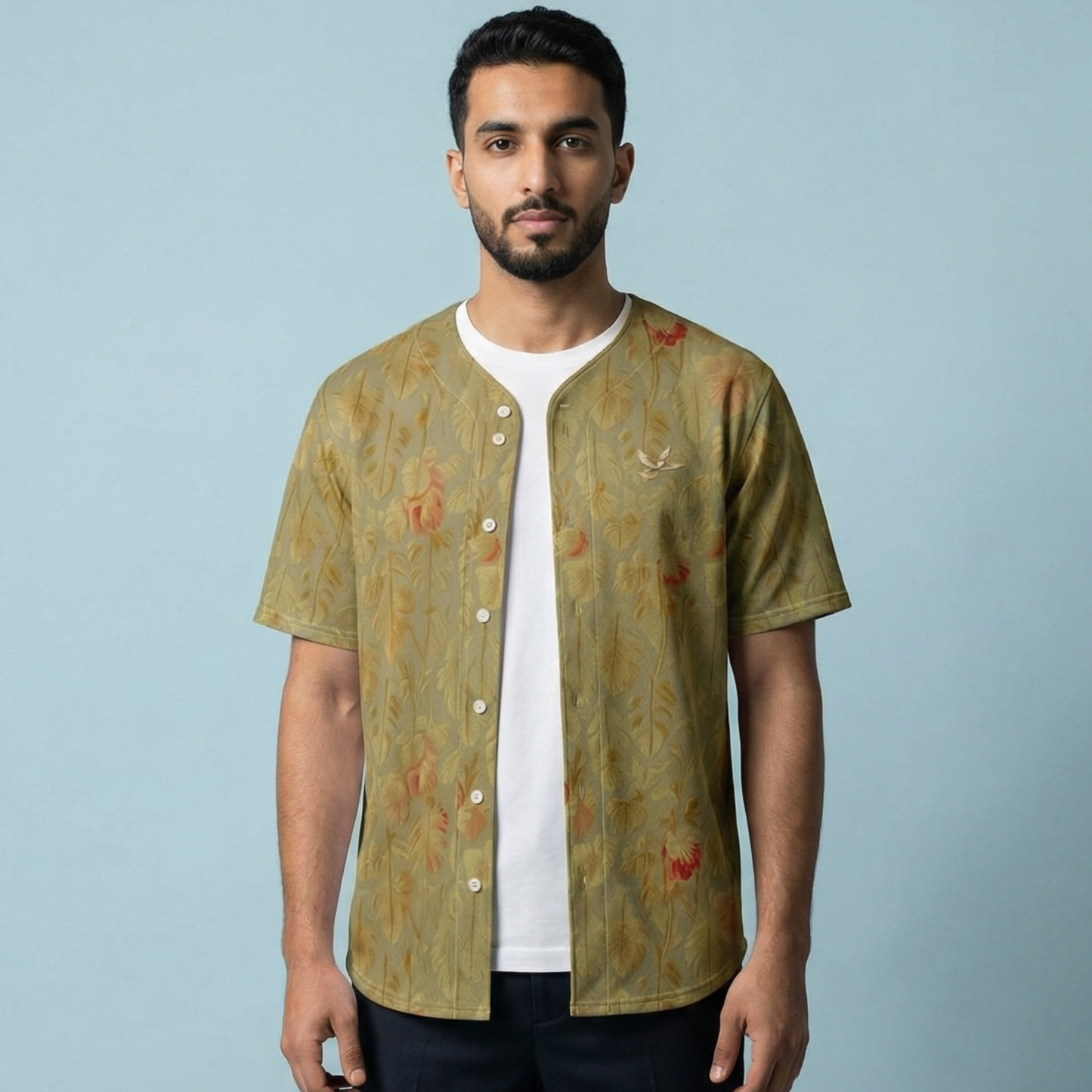 Riviera Floral Gold - Button-Up Performance Shirt