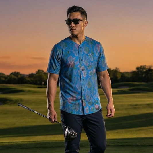 Riviera Floral Midnight Blue - Button-Up Performance Shirt