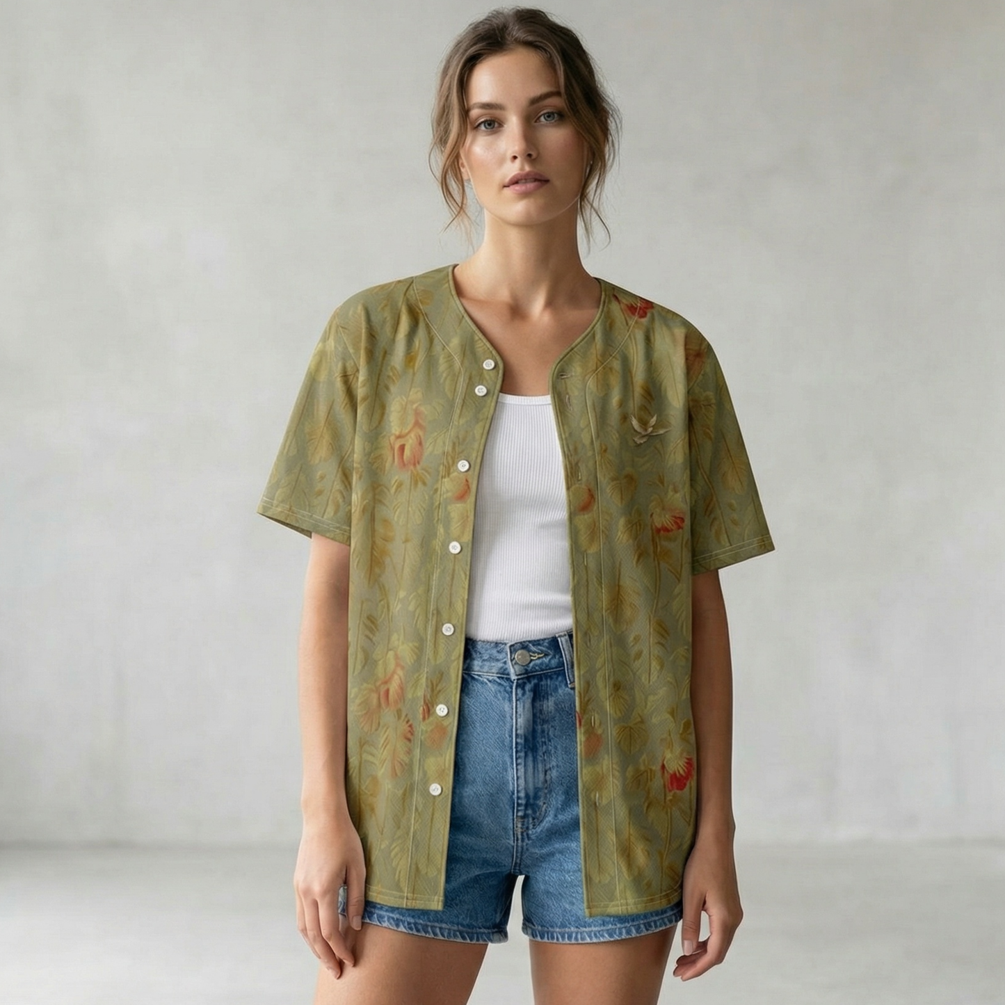 Riviera Floral Gold - Button-Up Performance Shirt